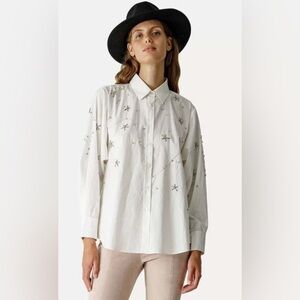 FORTE FORTE Star-embroidered Crystal Poplin cotton shirt. NWOT